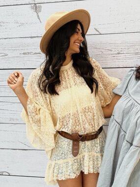 FP Cream Lace Tiered Bell Sleeve Maxi Dress
